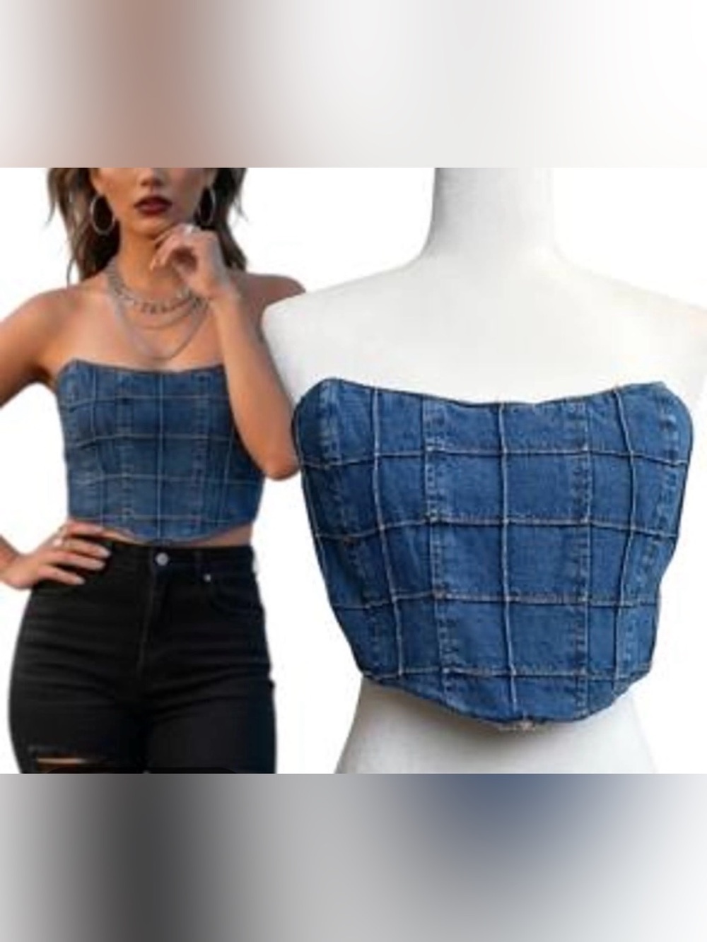 Princess Polly Denim Strapless Crop Top - Blue size 6